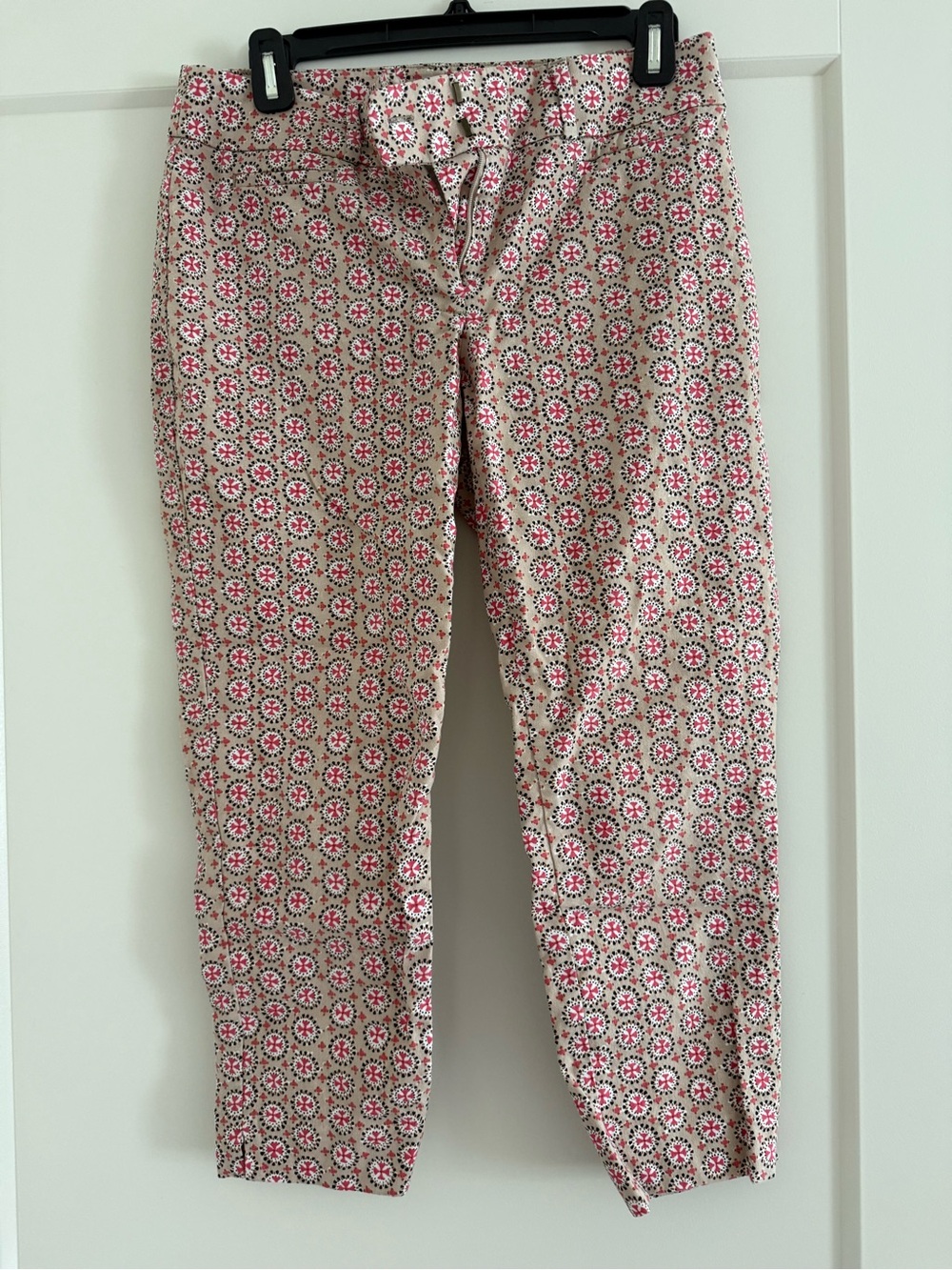 LOFT Beige Floral-Print Skirt with Pink and Black Accents